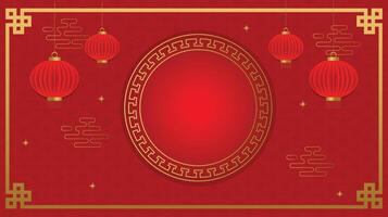 Happy Chinese new year 2025. Chinese new year banner with blank circle for show product. Greeting card. China frame with lantern on red background. vector