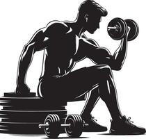 Dumbbell exercise routine silhouette illustration isolated on a white background vector