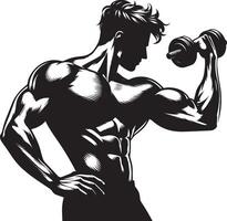 Fitness dumbbell routine silhouette illustration isolated on a white background vector