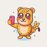 funny cheetah animal character mascot taking a selfie with a smartphone isolated cartoon vector