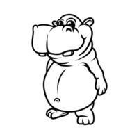 fun fat hippo drawing coloring line art style sketch classic vintage design illustration vector