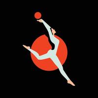 Elegant Gymnast in Motion with Ball Against a Bold Orange Circle. vector