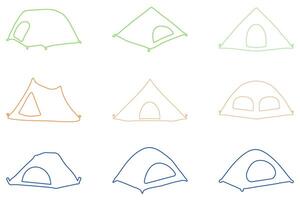 Simple camping tent outline illustration set design vector
