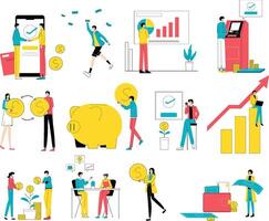 Illustrative set of hand gestures in e-commerce, highlighting payment, packaging, and customer interaction in digital commerce. vector
