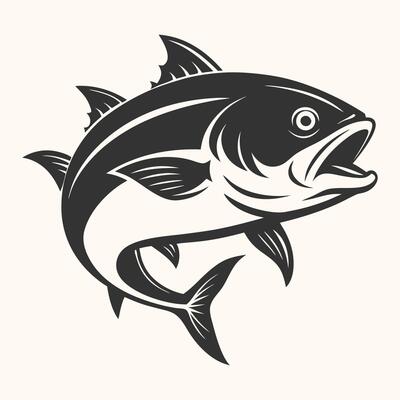 Tuna fish silhouette and illustration isolated on white background.