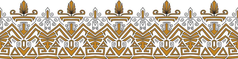 Seamless geometric Aztec ethnic pattern in brown on white for border. vector