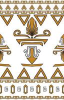 Seamless geometric Aztec ethnic pattern in brown on white for border. vector