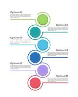 Vertical Infographics colorful circle and line 6 options or steps. Business presentation, Workflow, Plan, and Strategy. vector