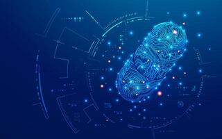 concept of bioengineering or healthcare technology, graphic of 3D pill combined with electronic pattern vector