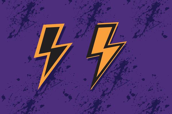Thunder bolt lightning on grunge purple background