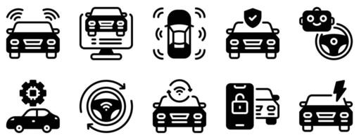Self Driving Car Icon Set Futuristic Line Style Collection for Autonomous Vehicles vector