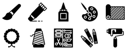 Art and Craft Supplies Icon Set Creative Solid Style Collection for DIY Enthusiasts vector