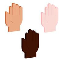 set of isometric hand palm icon in three skin colors vector