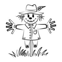 Hand drawn style icon of scarecrow with a ha vector