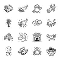 Bundle of Doodle Style Fall Icons vector