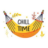 A flat sticker of a hammock with the words chill time vector