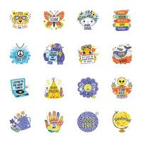 Set of Good Vibes Flat Stickers vector