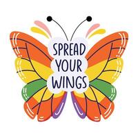 flat sticker of colourful butterfly with text vector