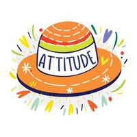 A flat sticker featuring a colourful hat with the word attitude on it vector