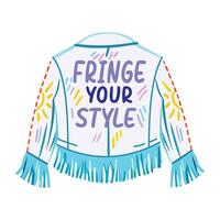 A flat sticker of a stylish jacket with fringe your style slang vector