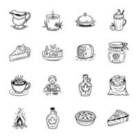 Bundle of Doodle Style Thanksgiving Festival Icons vector