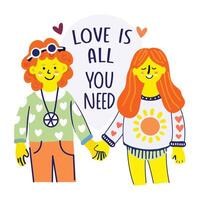 A flat sticker of hippie couple vector
