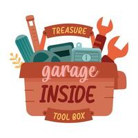 A flat sticker of a toolbox filled with tools vector