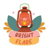 A flat sticker of a lantern with bright flare typography vector