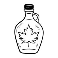 A doodle style icon of maple sugar bottle with a leaf on it vector