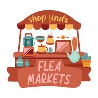 A flat sticker featuring a flea market stall vector