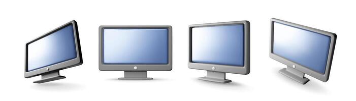 3d set of black PC monitor with empty screen isolated. vector