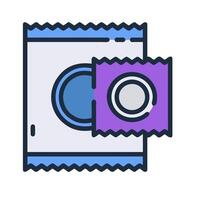 A purple and blue bag with a washer and a coin vector