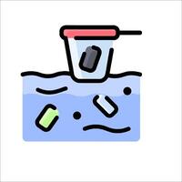 A plastic bucket with a trash can and a bottle vector