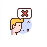 A man with a speech bubble with an x over it vector