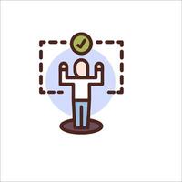 A man is standing in front of a square with a check mark vector
