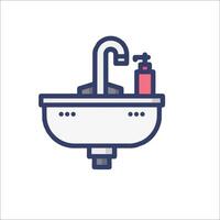 A bathroom sink with soap and a bottle of shampoo vector