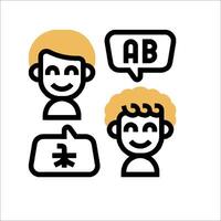 Three people with speech bubbles and a sign that says abc vector