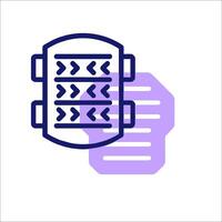 A purple and white icon of a computer with arrows vector