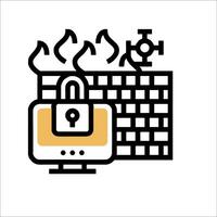 a computer with a padlock on it and a fire vector