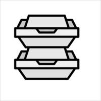 A black and white illustration of two takeout boxes vector