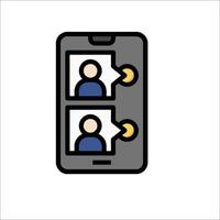 A phone with two people on it, one on the left and one on the right vector