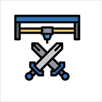 A blue and white icon of a table with two swords vector