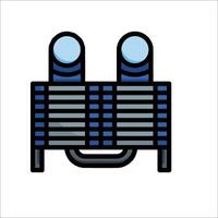 A blue and white icon of a computer vector