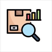 A magnifying glass is pointing at a box with a bar graph vector