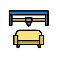 A couch and chair are shown in a flat line icon vector