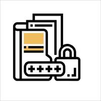 A black and white icon of a padlock and a book vector