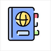 A globe icon in a book with a pencil vector