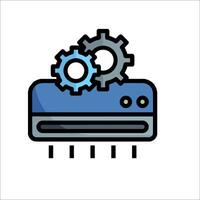 A server with gears and a clock icon vector
