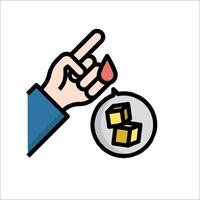A hand holding a gold coin with a finger pointing to it vector