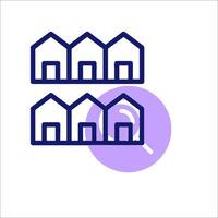 A purple and white icon with a house in the middle vector